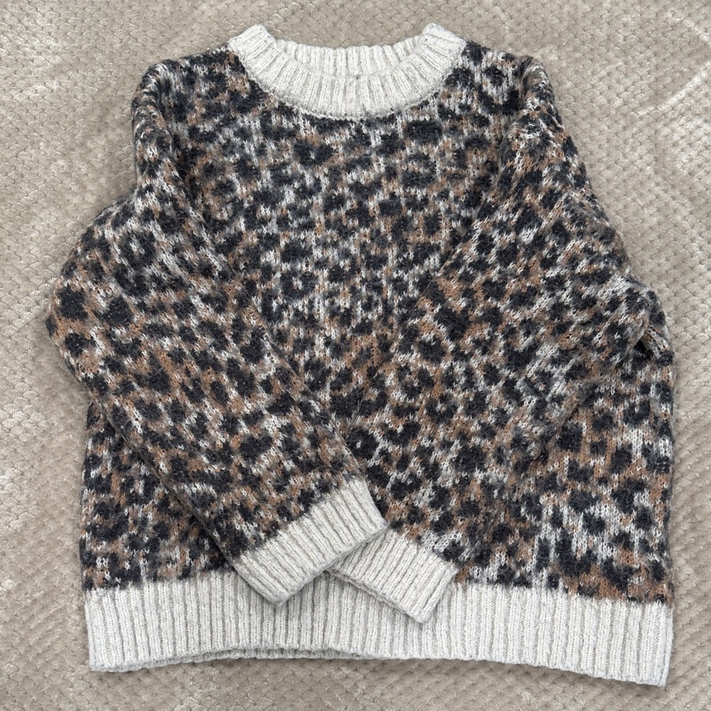 wild fable Leopard-Print Crewneck Sweater in Cream, Brown & Black